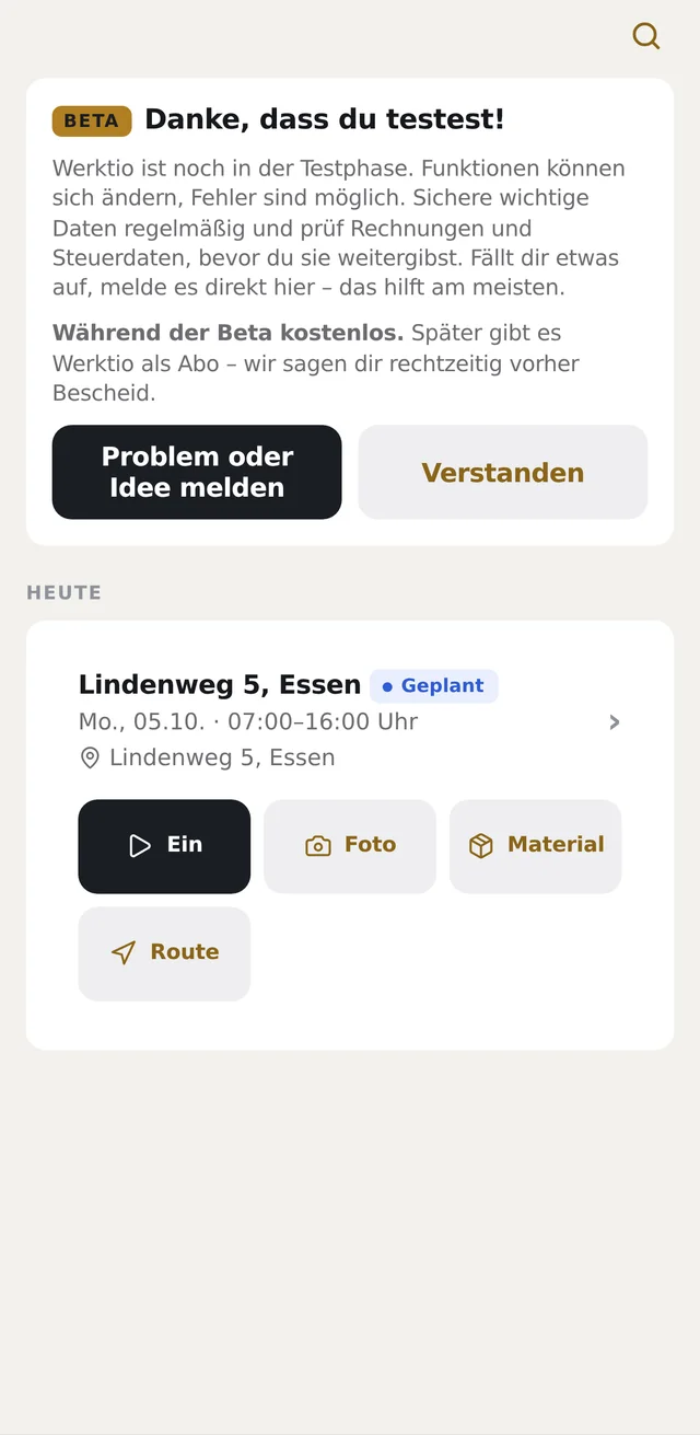 Mitarbeiter-Ansicht in Werktio